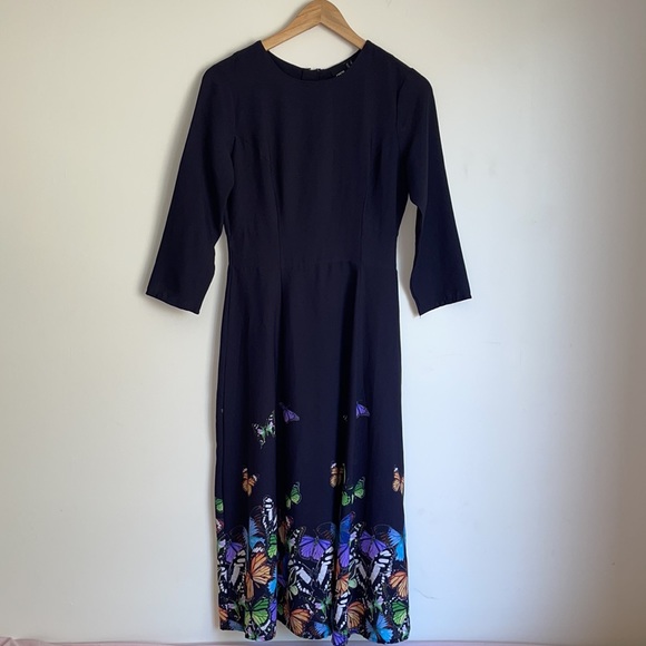ASOS | Long sleeve navy butterfly print midi dress - Picture 7 of 11